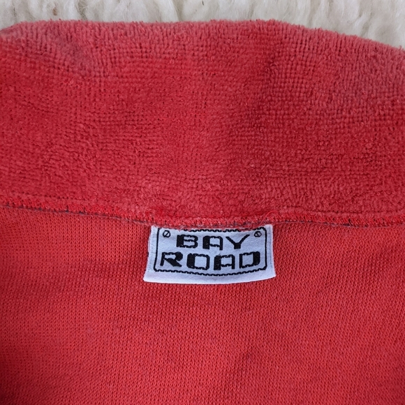 Vintage 80s 90s Terry Cloth Red Collar Shirt Top - Picture 2 of 4